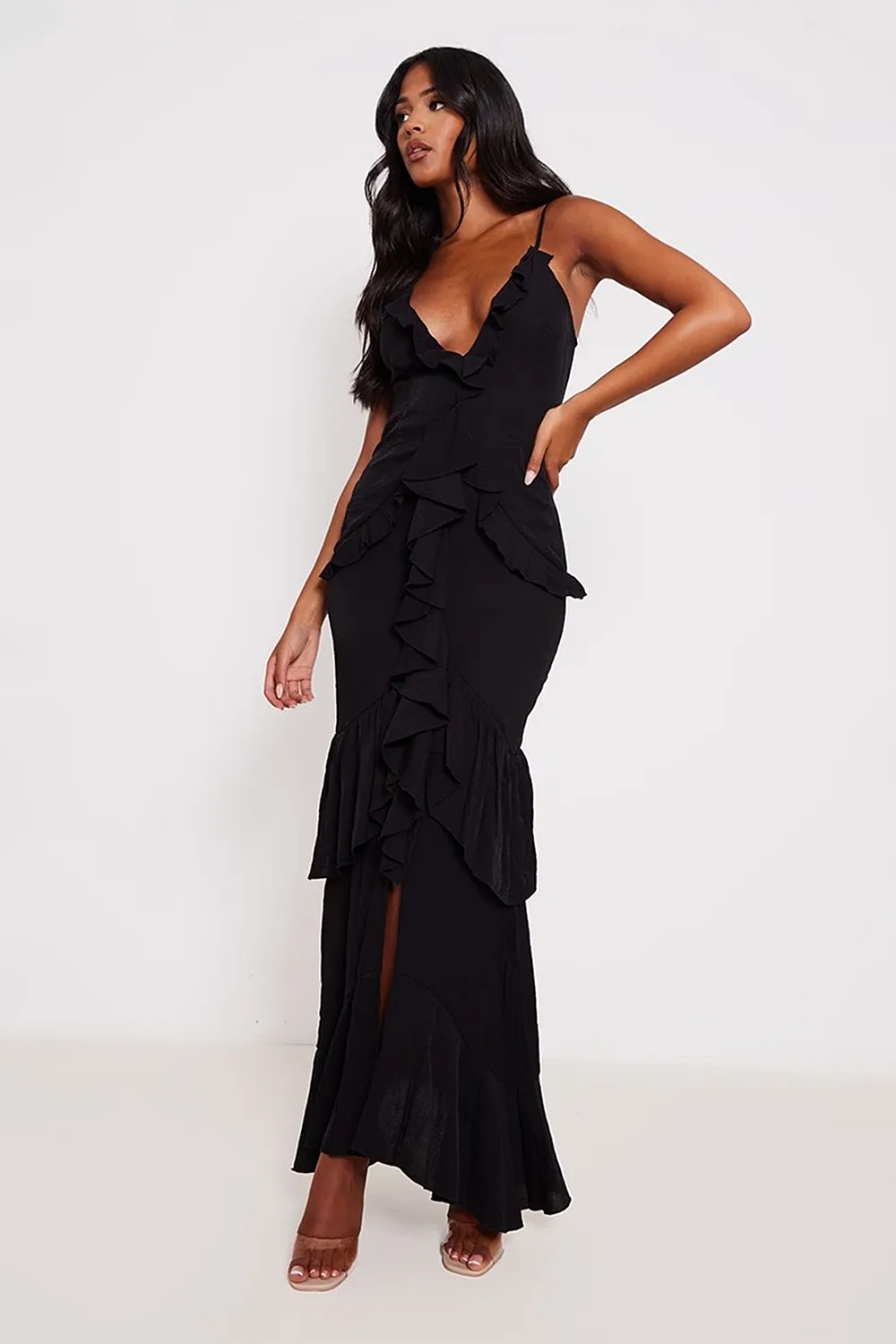 Tall Cream Textured Frill Maxi Dress