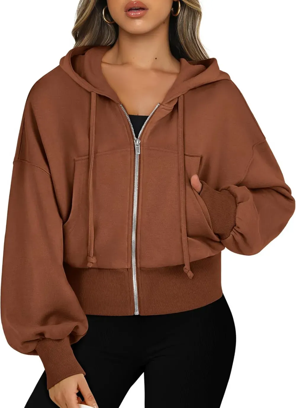Women's Zip Up Hoodies Cropped Sweatshirts Full Zip Jackets Casual Fashion Fall Outfits Winter Clothes
