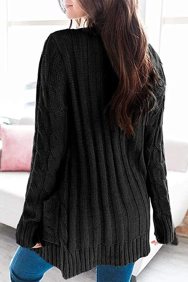 Knitted Solid Color Button Down Chunky Outwear Cardigan