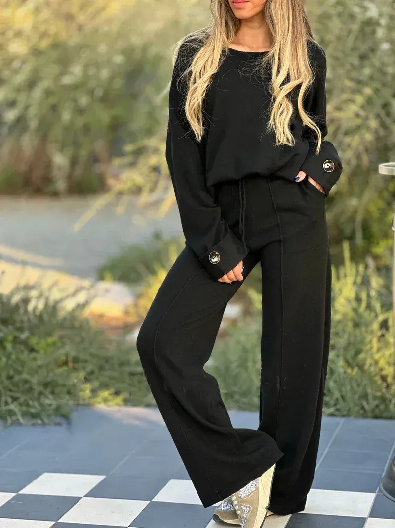 Womens 2 Piece Lounge Set Fall Long Sleeve Pullover Tops And Long Wide Leg Pants Tracksuit Sweater Lounge Sets