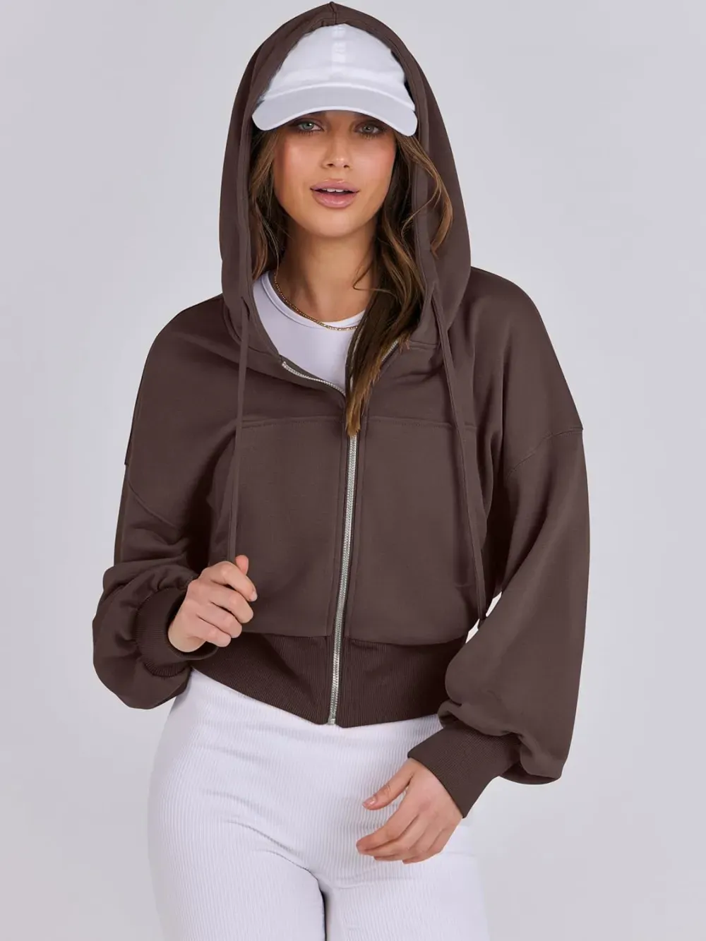 Women's Zip Up Hoodies Cropped Sweatshirts Full Zip Jackets Casual Fashion Fall Outfits Winter Clothes