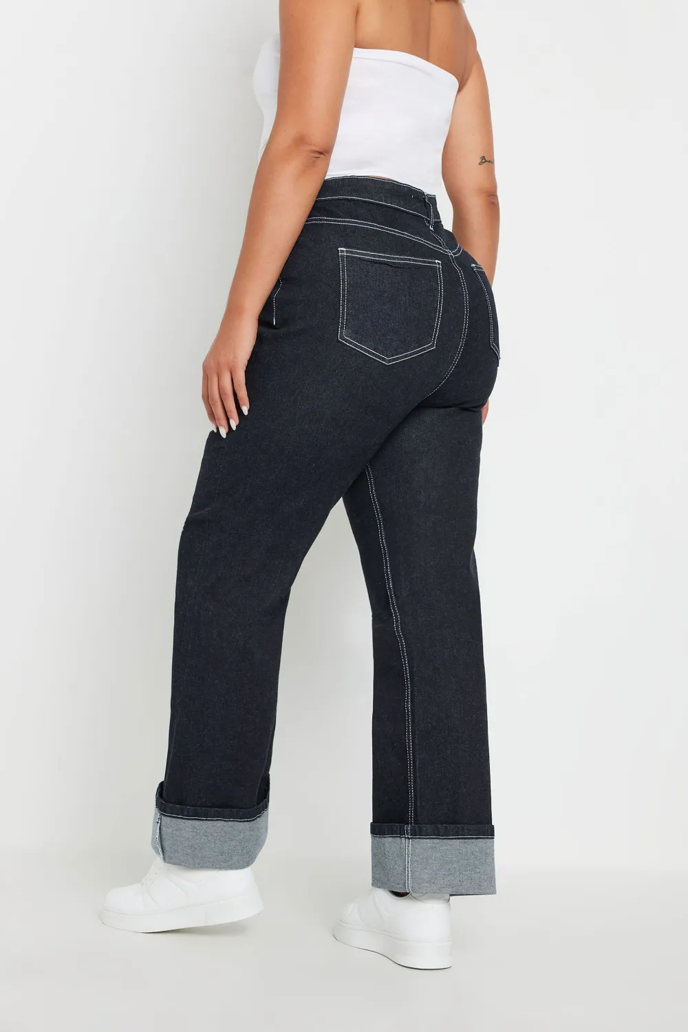YOURS Curve Indigo Blue Wide Leg Turn Up Jeans