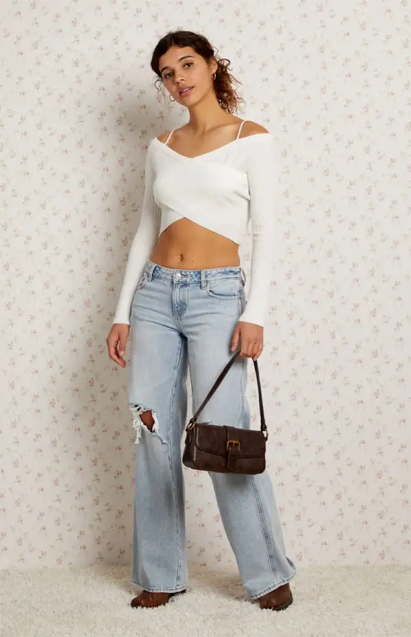 LA Hearts Off-The-Shoulder Wrap Long Sleeve Sweater