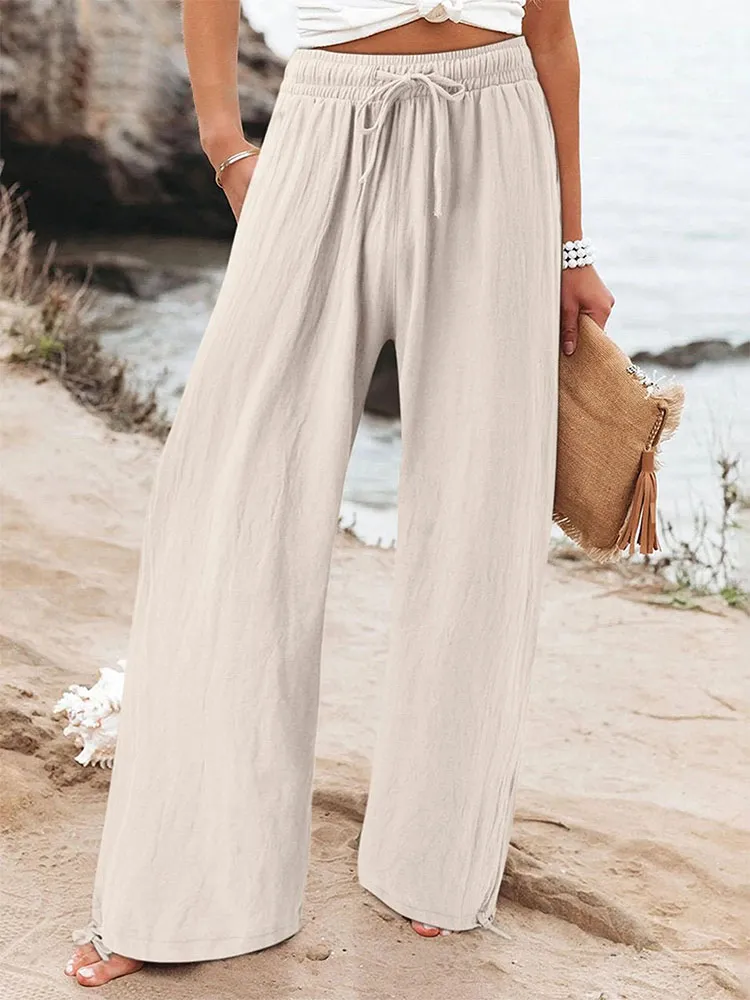 Women'S Solid Color Multi-Color Elastic Waist Loose Pocket Casual Pants