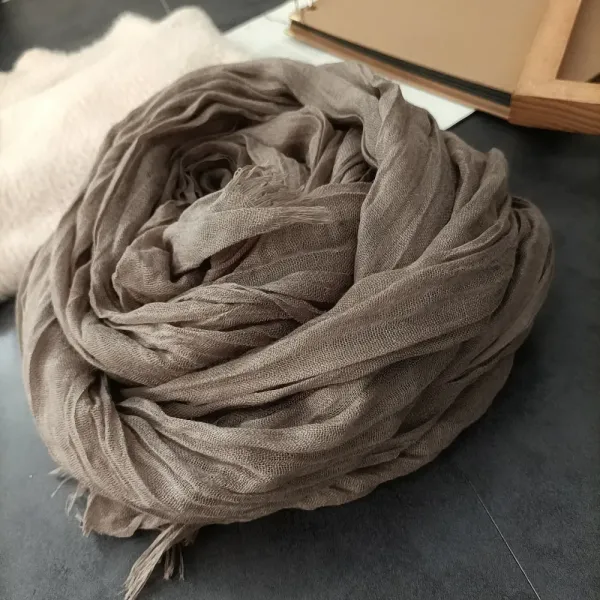 Vintage Solid Pleat Cotton Linen Comfy Shawl