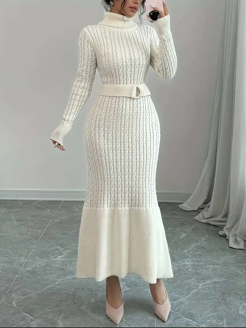 Elegant Style| Elegant Long Turtleneck Knit Sweater Dress for Women
