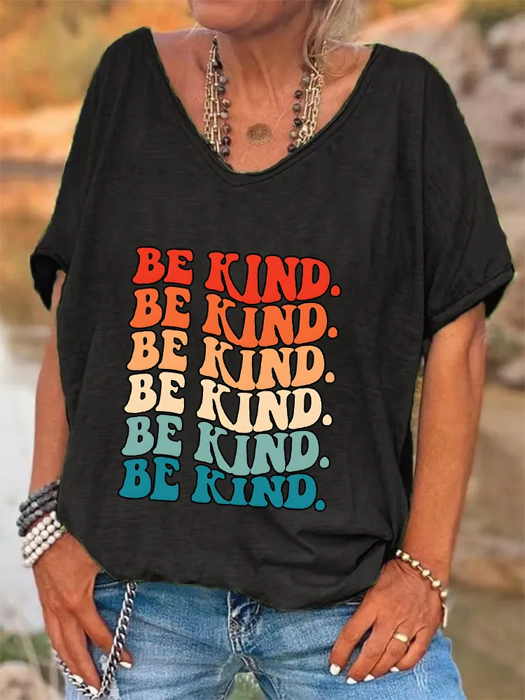 Women'S V-Neck Short-Sleeved T-Shirt Be Kind Prints