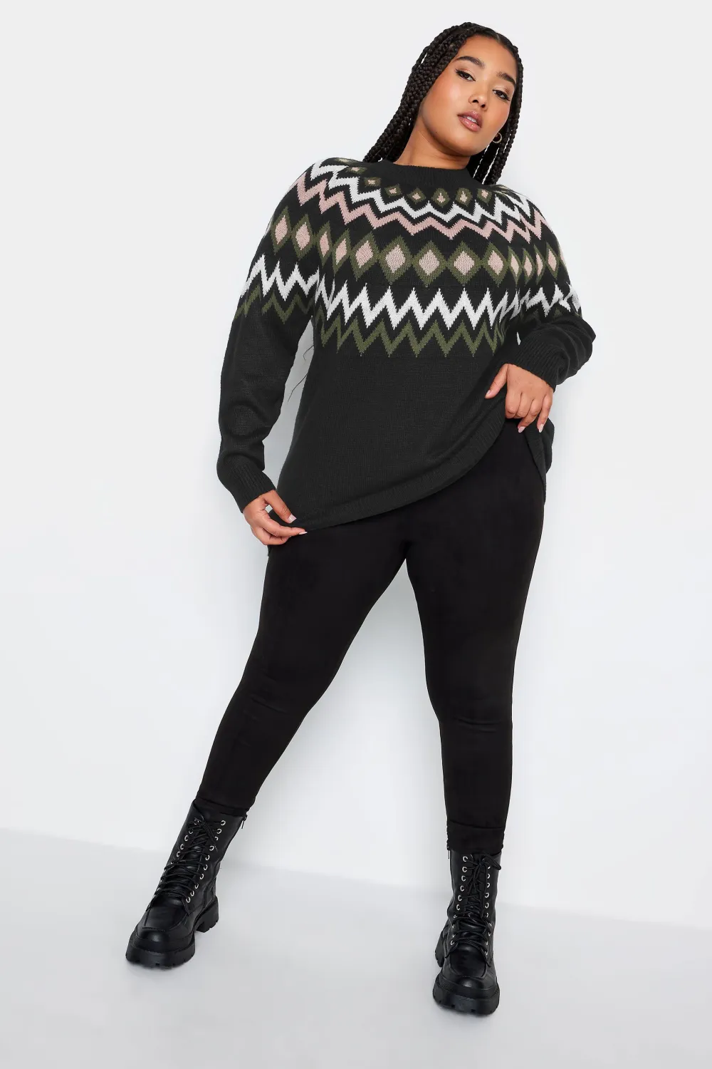 YOURS Curve Black Fairisle Knitted Jumper