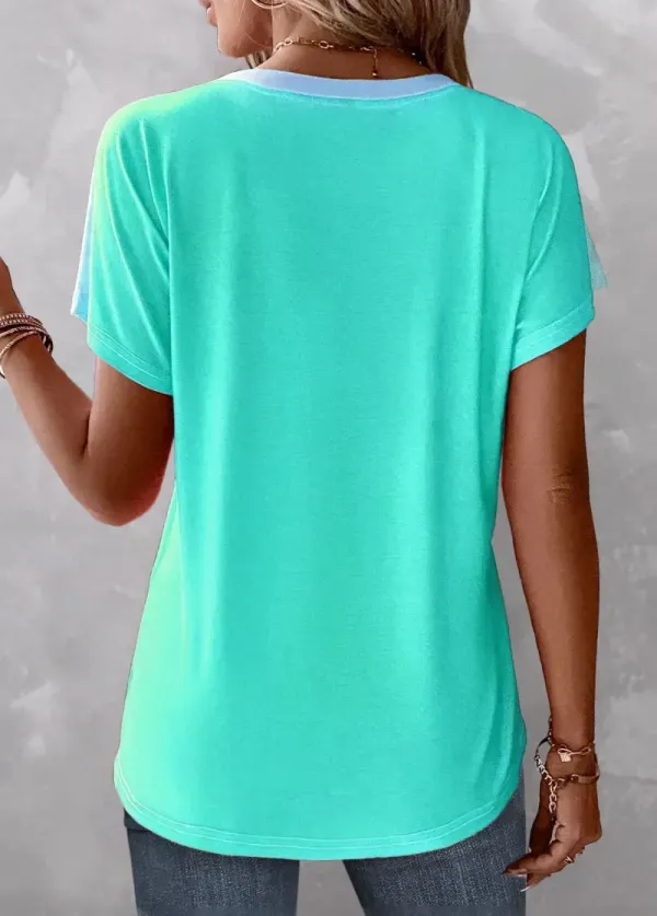 Mint Green Button Ombre Short Sleeve T Shirt