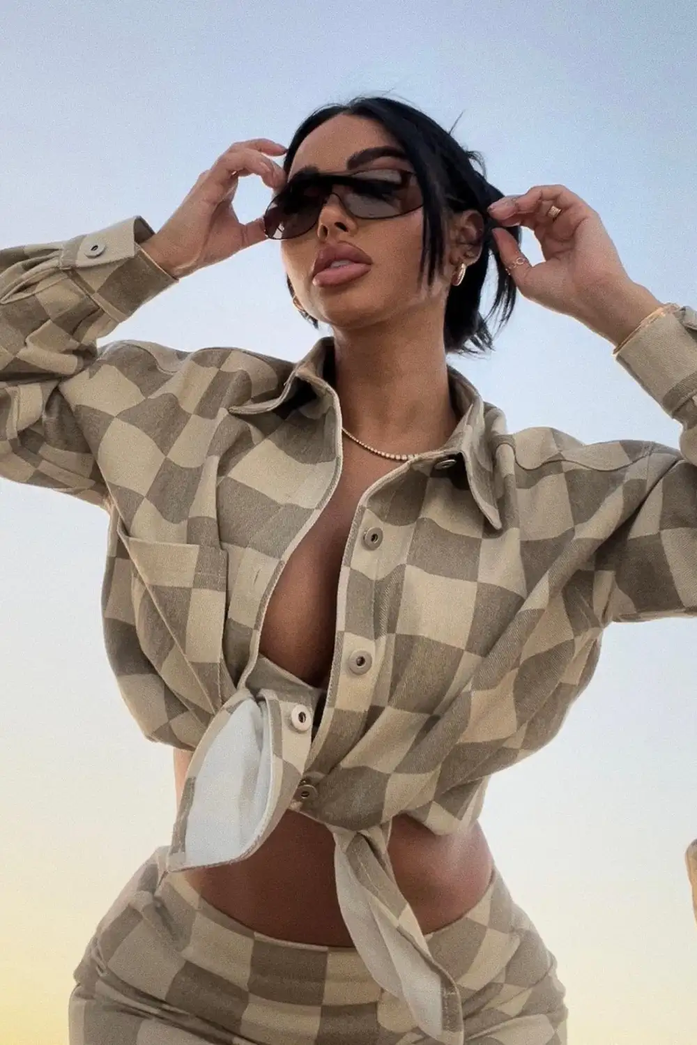 Checked Out 3 Piece Skirt Set - Taupe/combo