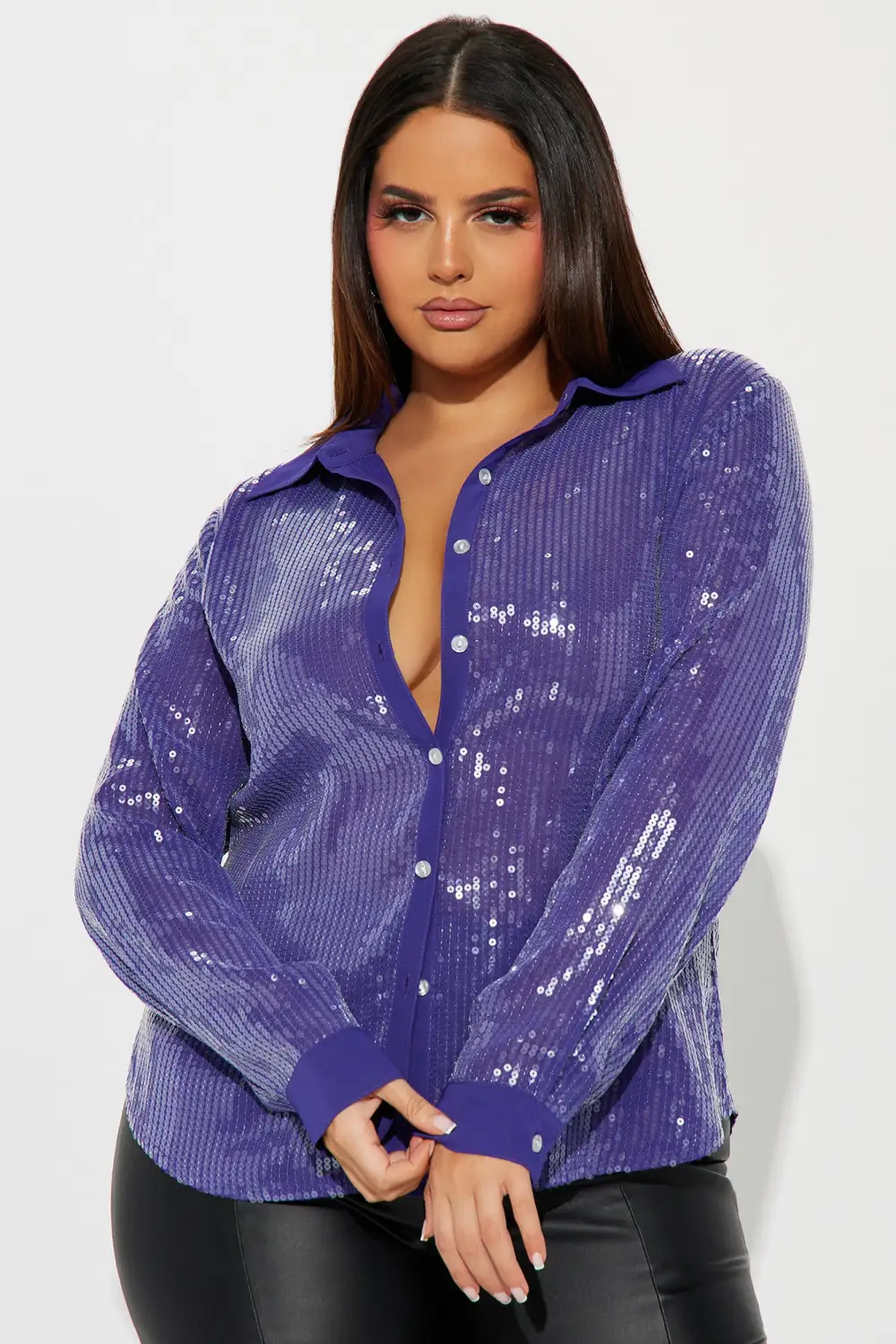 Meet Me At Midnight Sequin Shirt - Purple