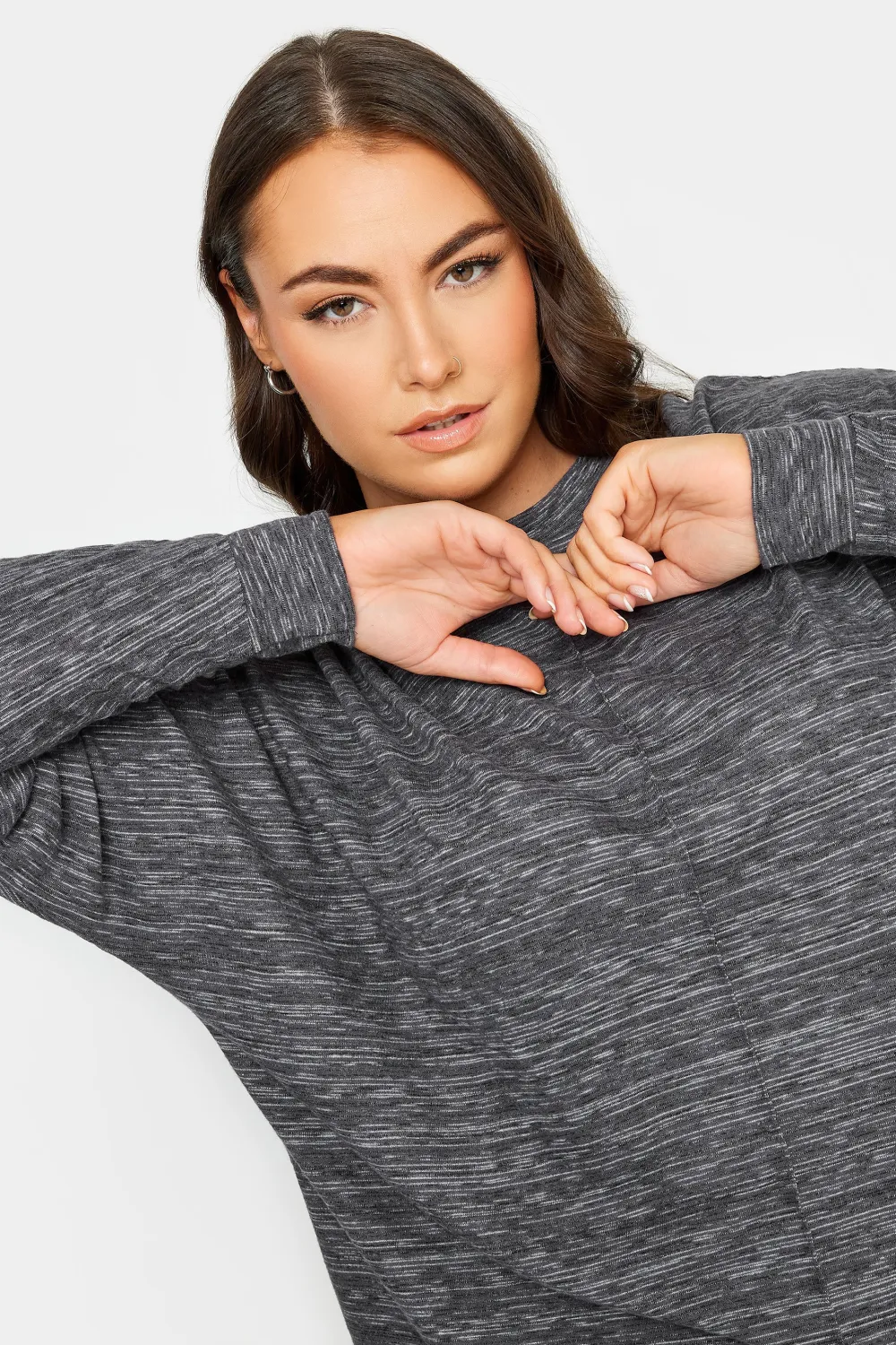 YOURS LUXURY Curve Light Grey Front Seam Detail Jumper