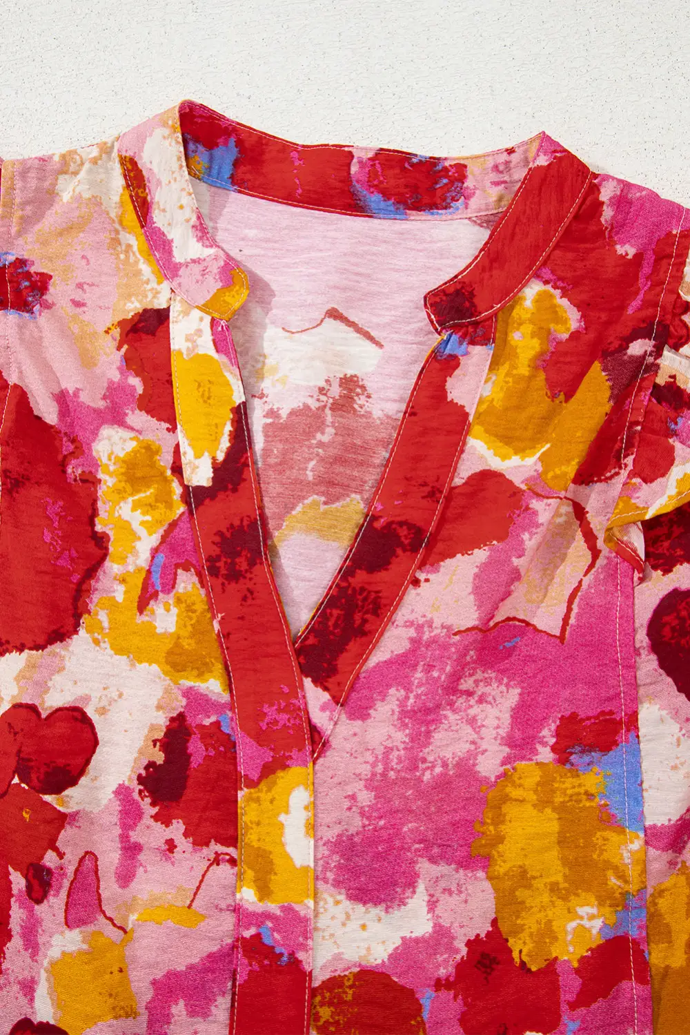 Softly Styled Abstract Print Ruffled V-Neck Blouse