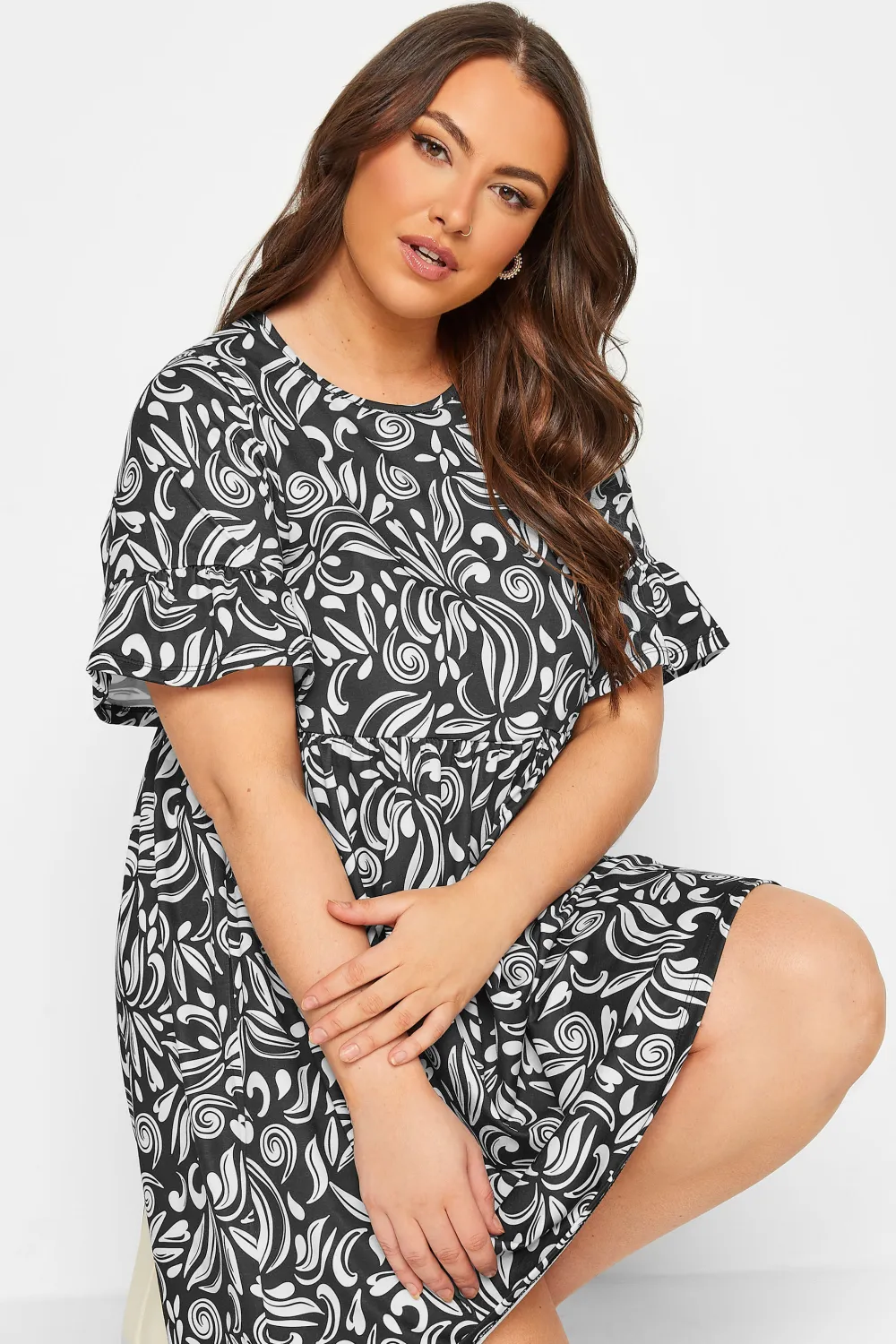 YOURS Curve Black Abstract Print Smock Tunic Dress