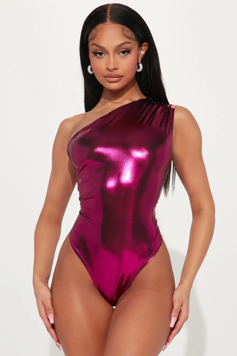 Stella Metallic Bodysuit - Fuchsia