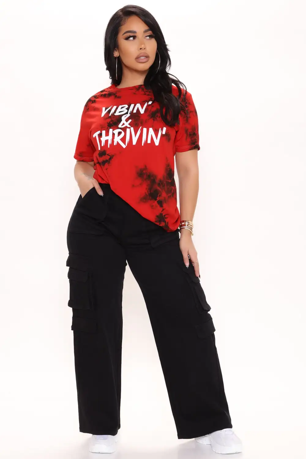 Positive Vibin' Tie Dye Top - Red/combo