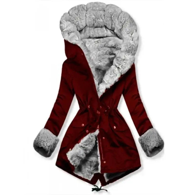 Grey Faux Fur Hooded Warm Coat