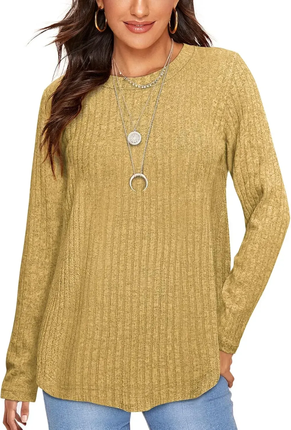 OFEEFAN Long Sleeve Shirts for Women Lightweight Crew Neck Casual Tunic Tops