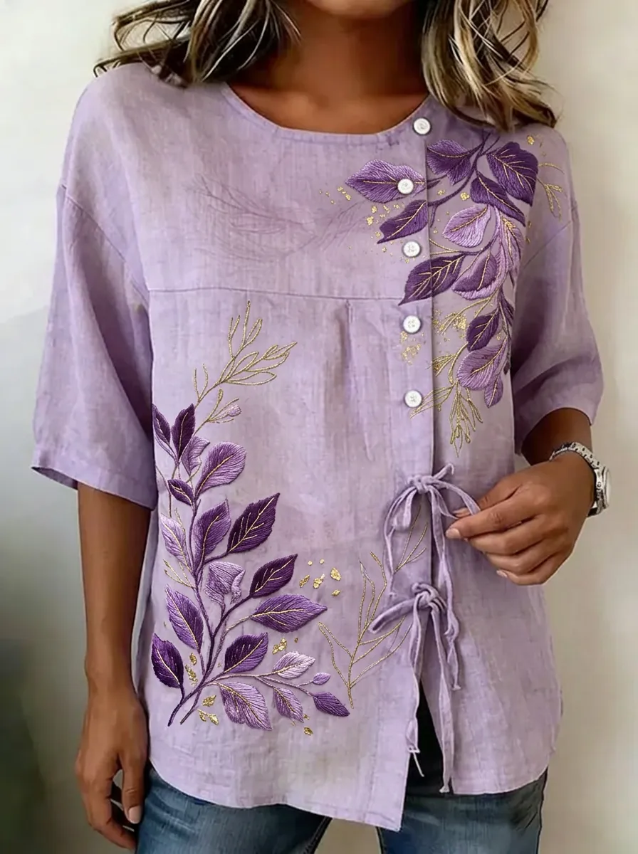Women's Nashville Floral Leaf Embroidered Printed Top
