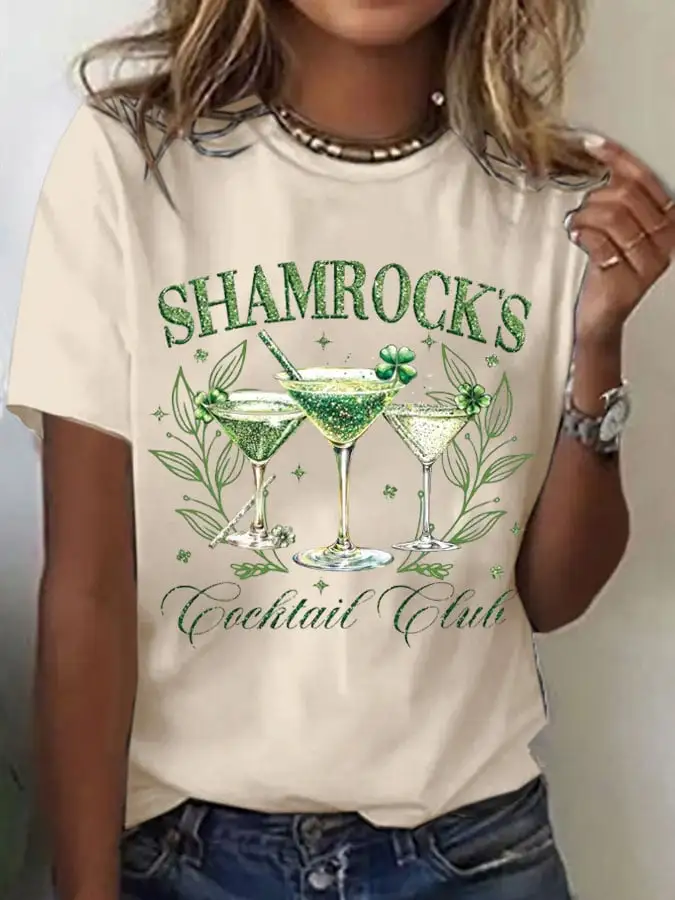 Women's Shamrock's Cocktail Club St. Patrick’s Day Printed Short-Sleeved T-Shirt
