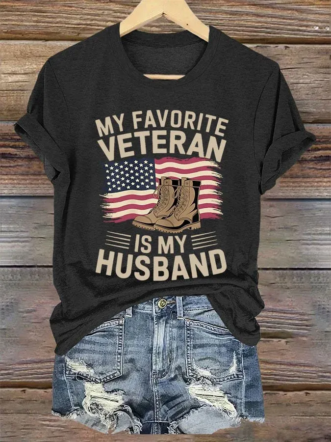 Women's 'My Favorite Veteran Is My Husband' Print T-Shirt