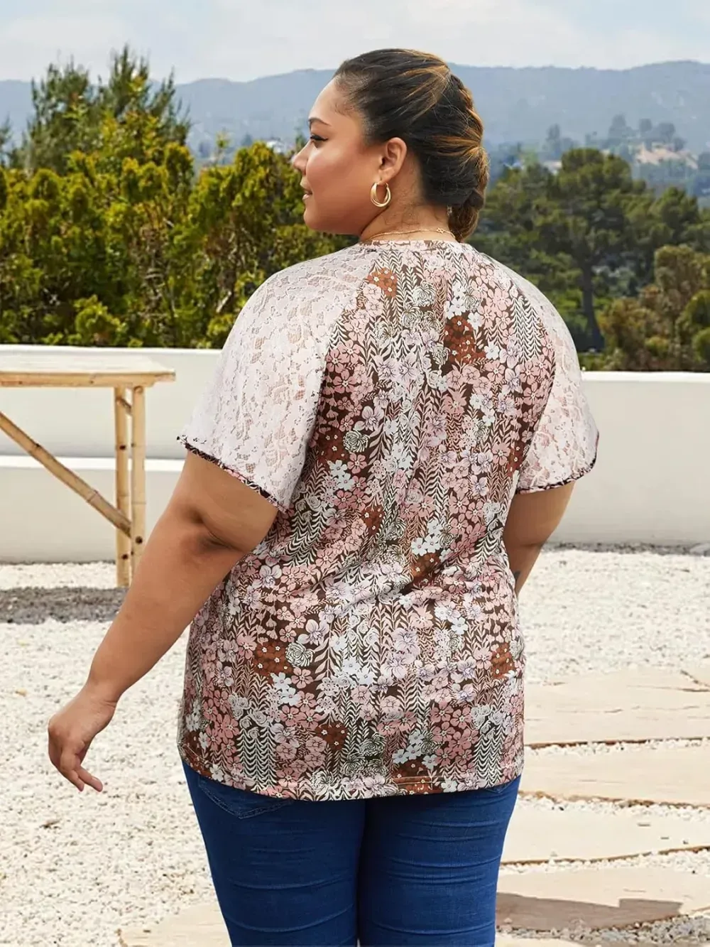 HDLTE Womens Plus Size Tops Floral Bell Sleeves Blouses Summer Crewneck Tunic Loose Casual T Shirts