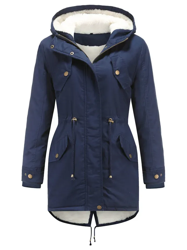 Women's Winter Jacket Winter Coat Parka Hoodie Jacket Outdoor Work Daily Winter Fall Regular Coat Regular Fit Windproof Warm Casual Jacket Long Sleeve Solid Color Full Zip Fleece Lined Navy Green