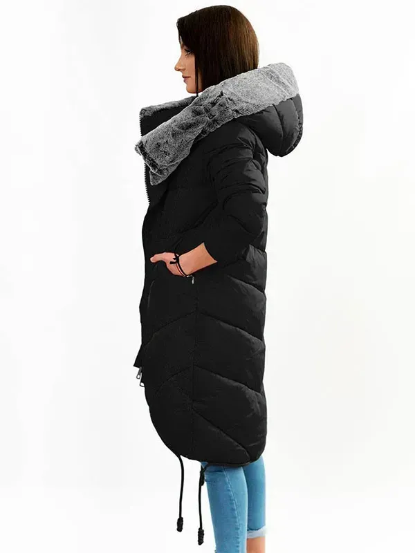 Long winter hood navy blue