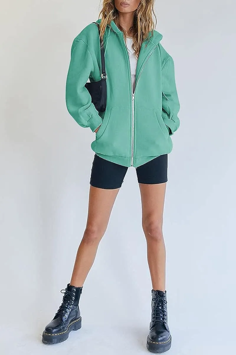 Women's Cute Hoodies Teen Girl Fall Jacket Oversized Sweatshirts Casual Drawstring Zip Up Y2K Hoodie with Pocket