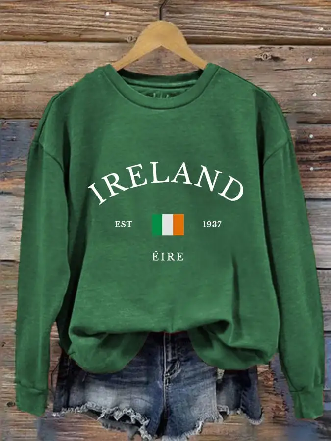 Women's Ireland St Patrick Day Print Crew Neck Sweatshirt