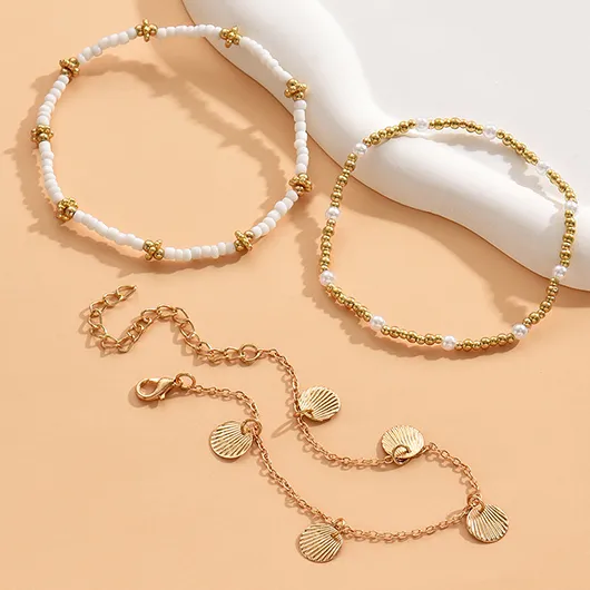 Gold Seashell Detail Round Anklet Set