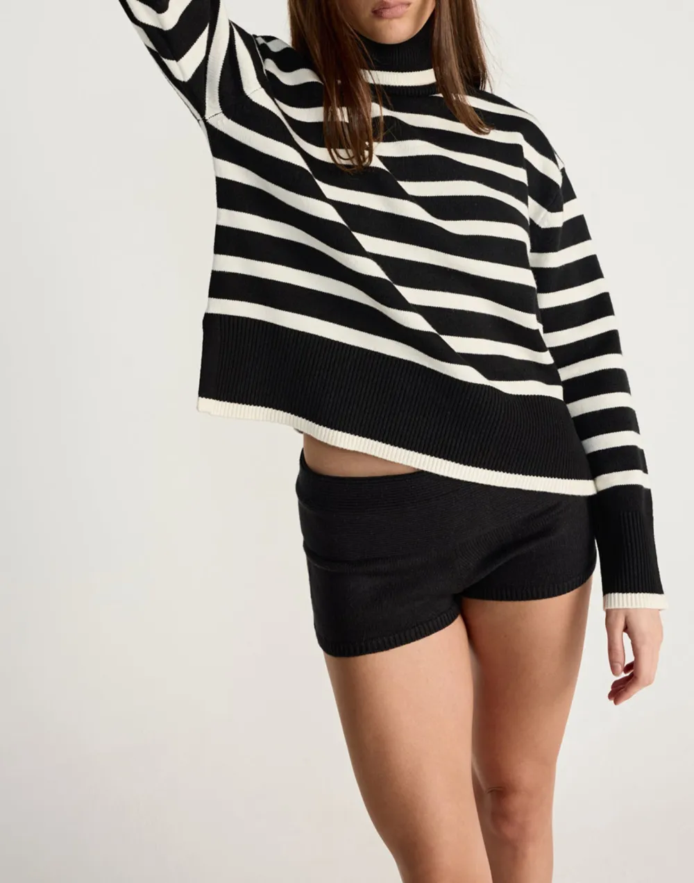 Black And White High-Neck Loose Women's Top