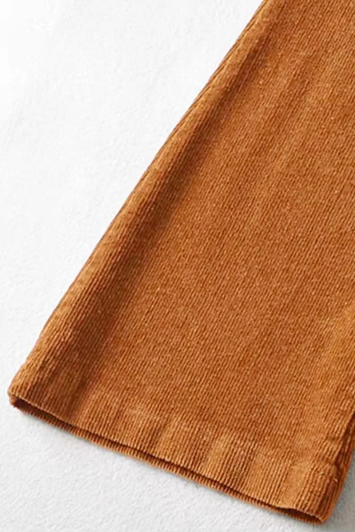 Solid Corduroy Patched Back High Waist Flare Pants