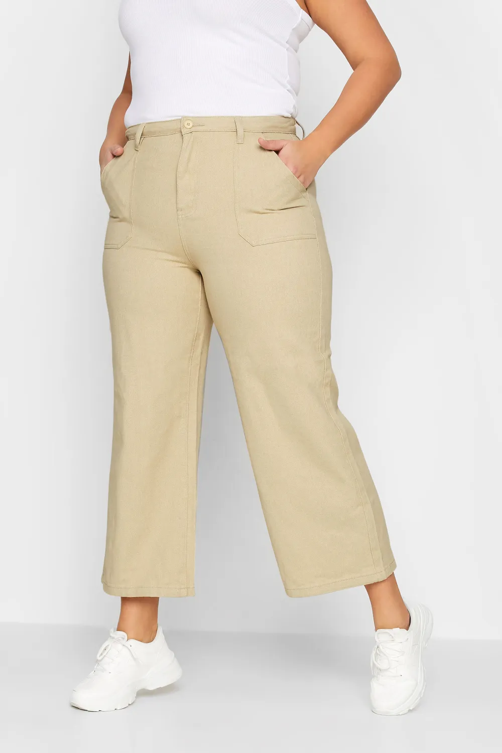 LTS Tall Cream Cotton Twill Wide Leg Cropped Trousers