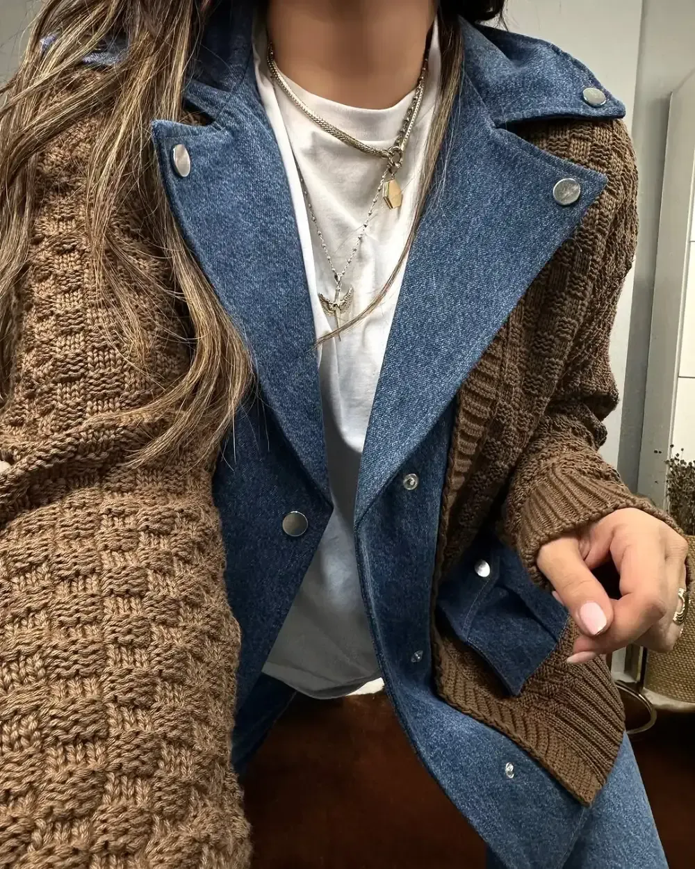 Women's Lapel Stitching Sweater Casual Top