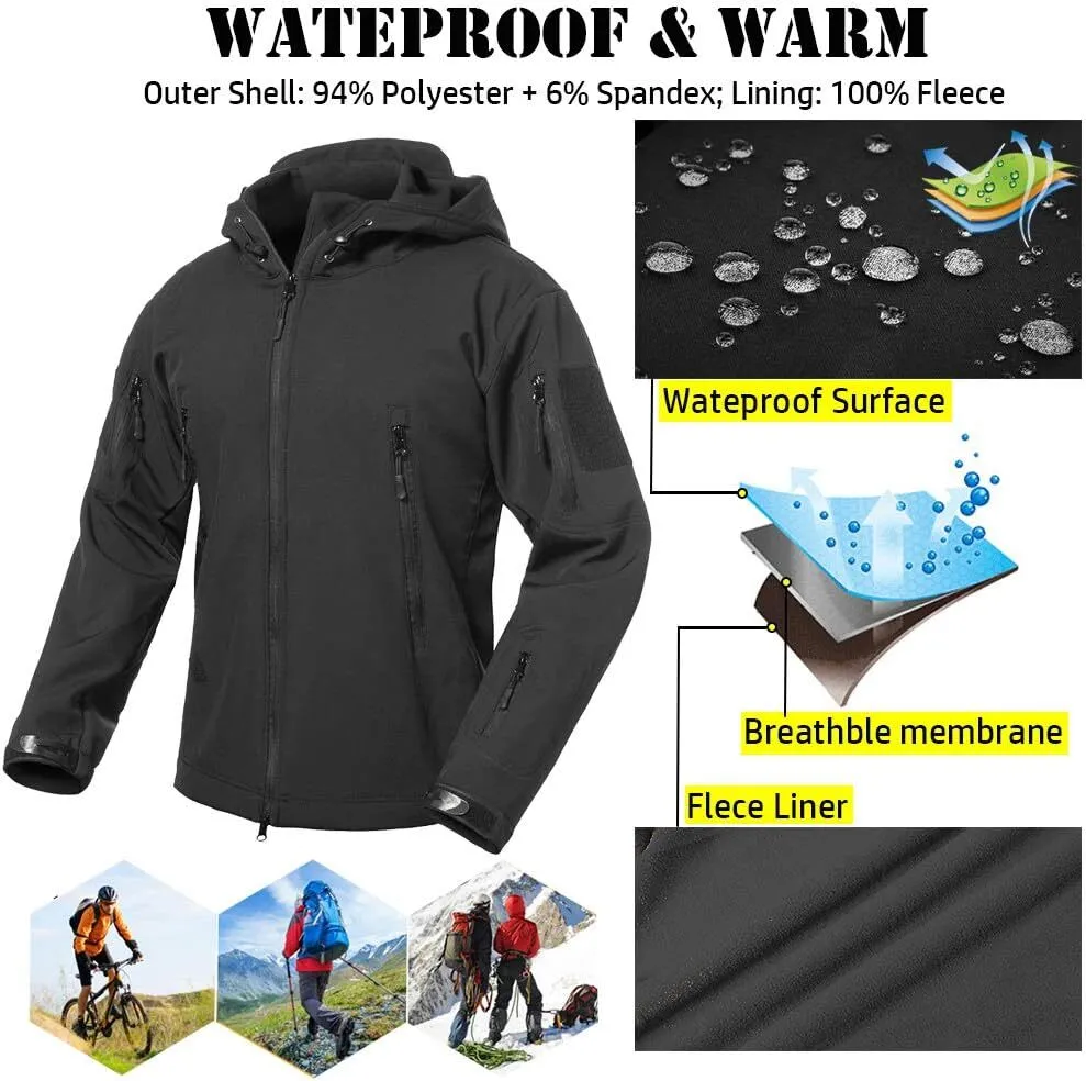 Men's Soft Shell Military Tactical Jacket Outdoor Camouflage Hunting Fleece Hooded Coat