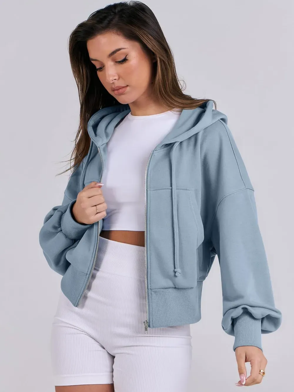 Women's Zip Up Hoodies Cropped Sweatshirts Full Zip Jackets Casual Fashion Fall Outfits Winter Clothes