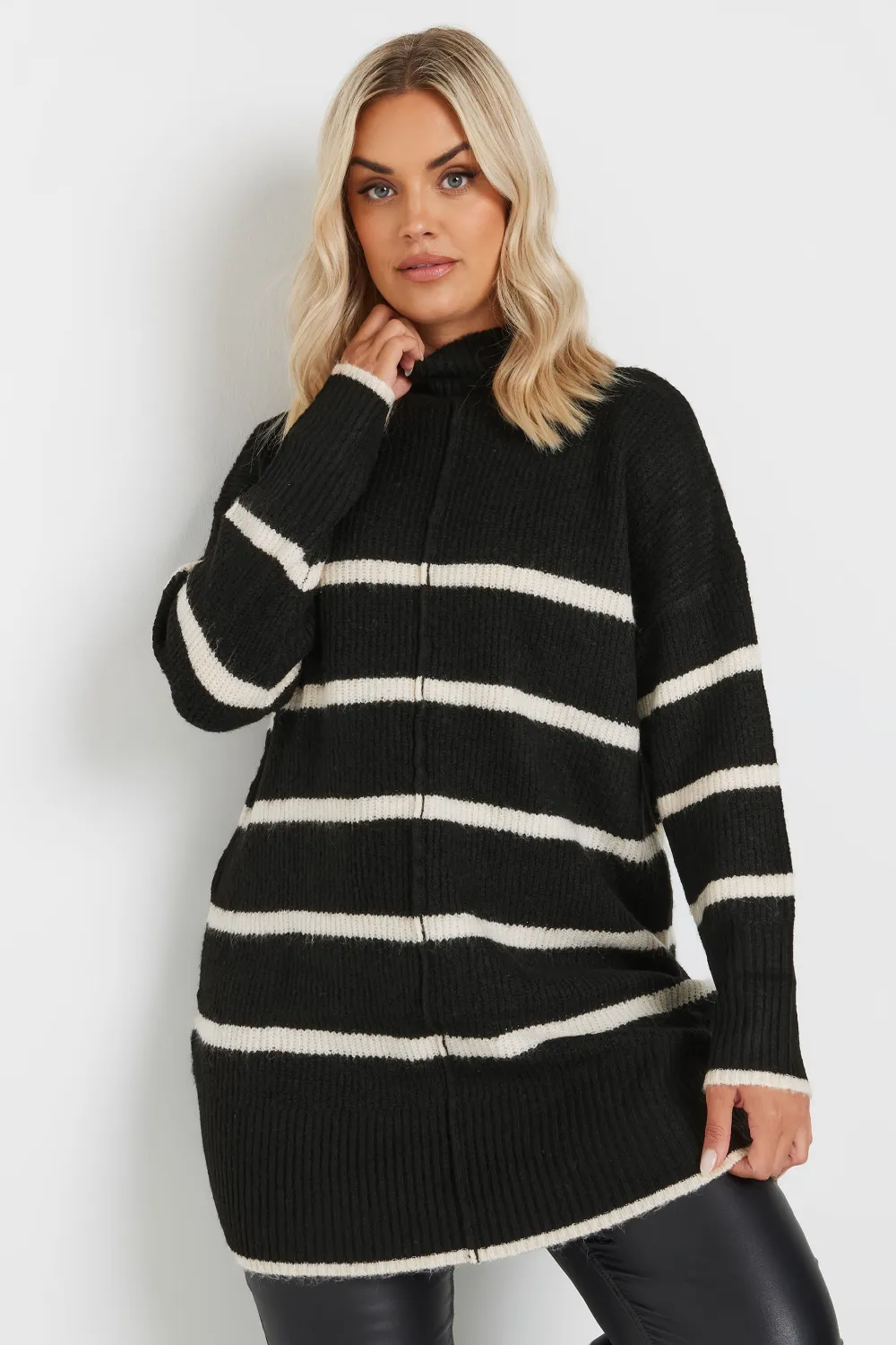 YOURS Curve Green High Neck Seam Detail Jumper