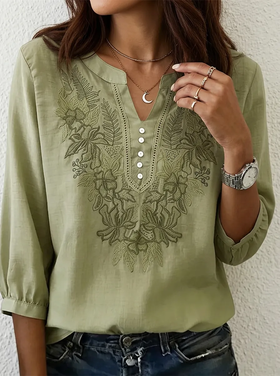 Women's Nashville Floral Botanical Embroidered Printed Top