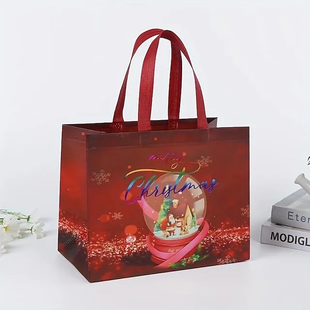 6pcs Gilding Christmas Gift Bags Christmas Tote Bags With Handles Reusable Reinforced Handle Grocery Bags Christmas Treat Bags Multifunctional Non-Woven Christmas Bags For Gifts Wrapping Shopping