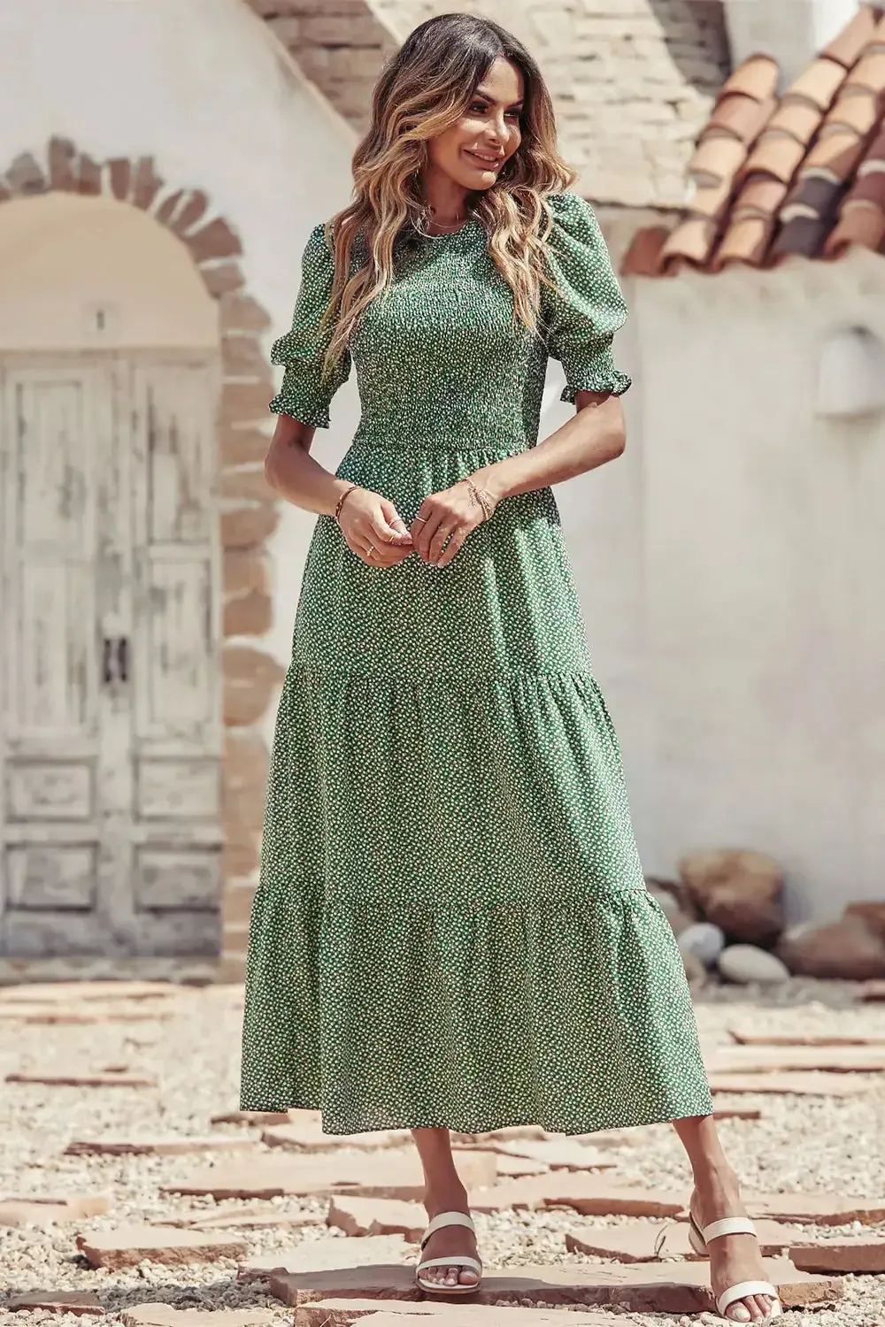 Summer Ruffle Bohemian Tiered Smocked Maxi Dress