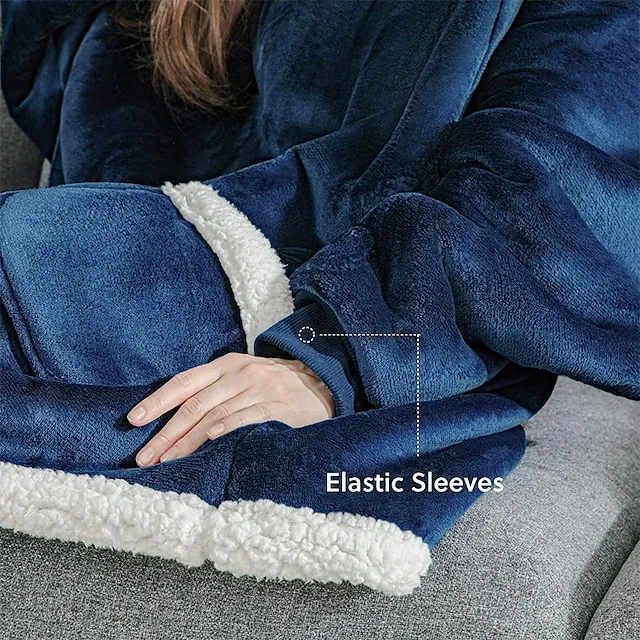 Oversized Wearable Blanket Christmas Flannel Thick Soft Warm Long Hoodie Blanket Big Hooded Sweatshirt Hoodie Blanket for Adults Women Girls Teenagers Teens Men Black
