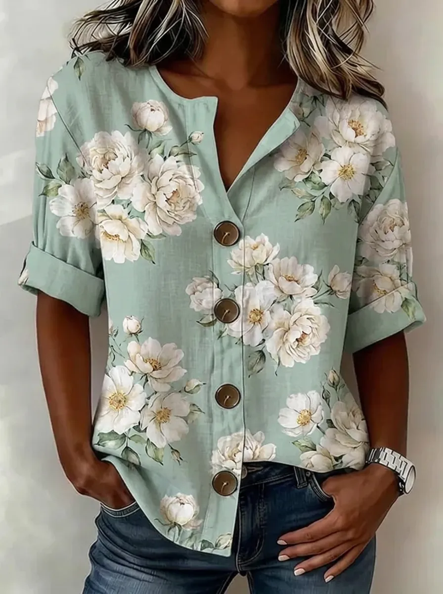 Women's Nashville Floral Pattern Printed Button-Down Shirt