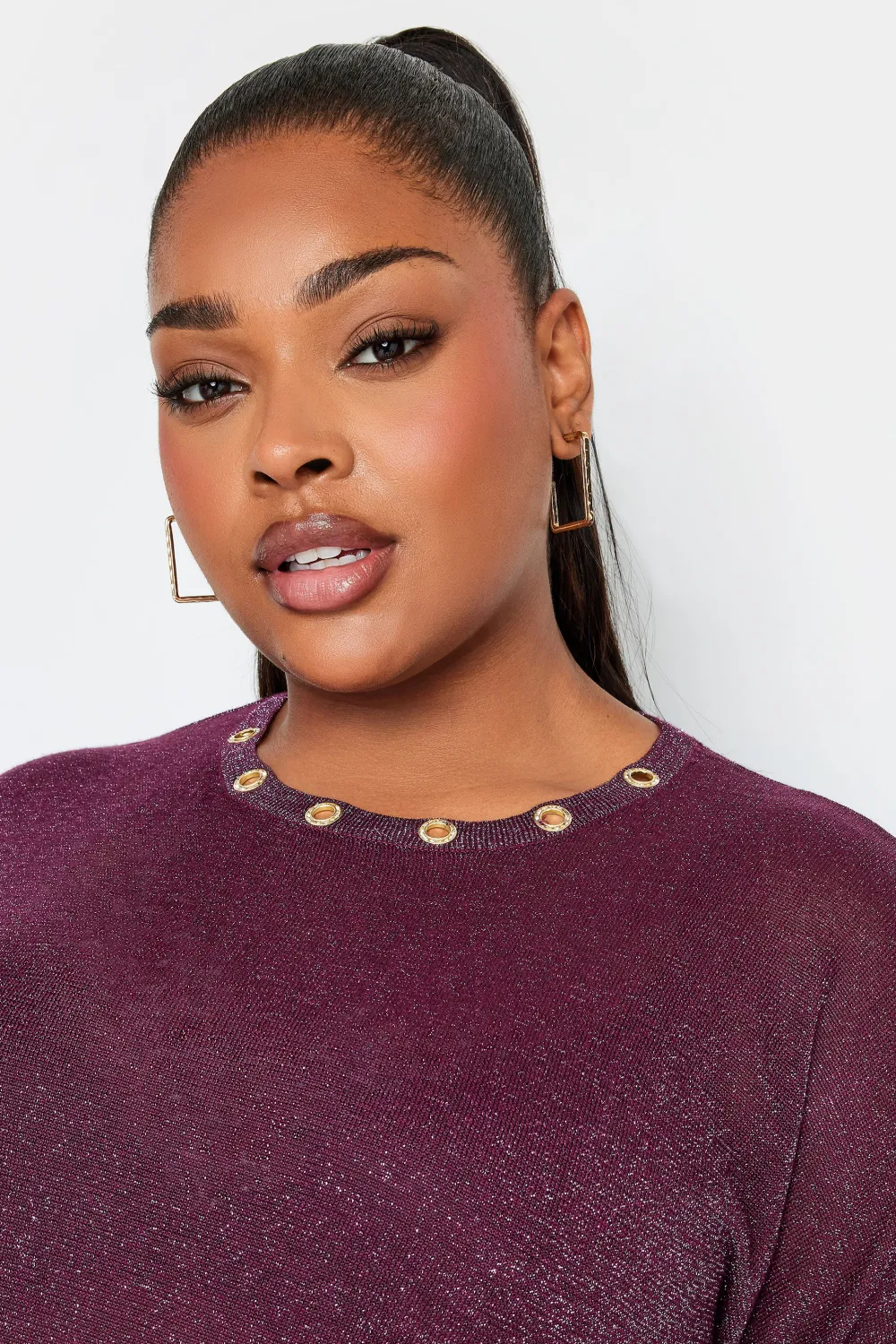 YOURS Curve Purple Metallic Eyelet Jumper