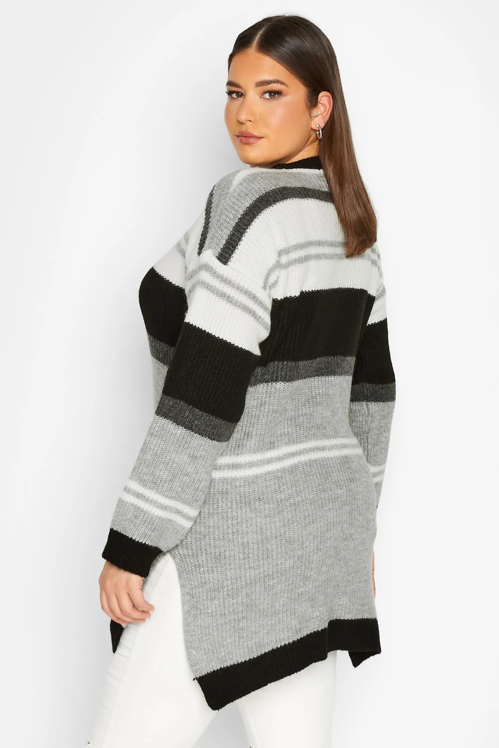 YOURS LUXURY Curve Grey Stripe Longline Jumper