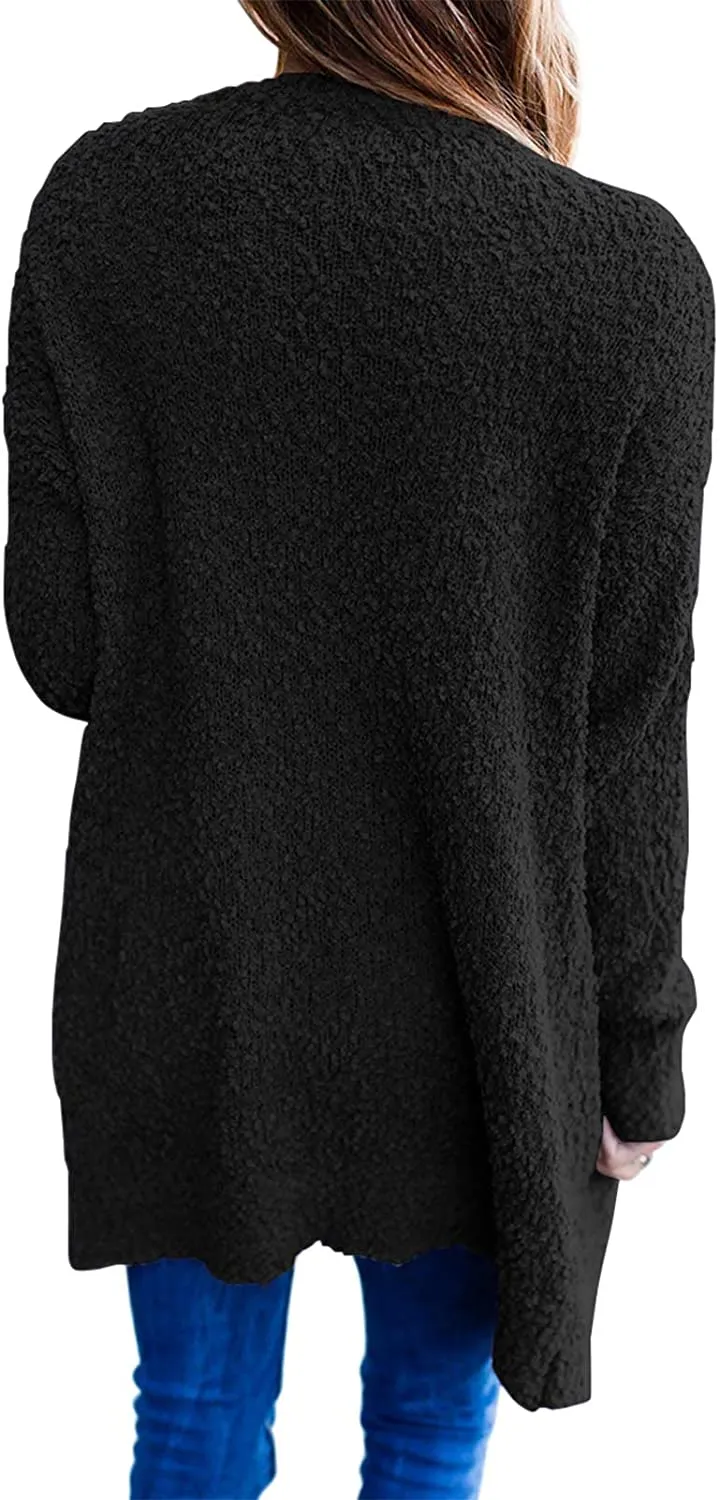 Women's Long Sleeve Soft Chunky Knit Sweater Open Front Cardigans Outwear Coat