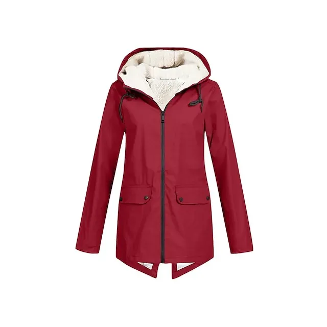 Women's Raincoat Waterproof Rain Jacket Fleece Winter Coat Windproof Trench Coat Fall Sport Outdoor Hiking Jacket Lihghtweight Zip up Hooded Jacket with Pocket Warm Long Sleeve Fall Winter Navy