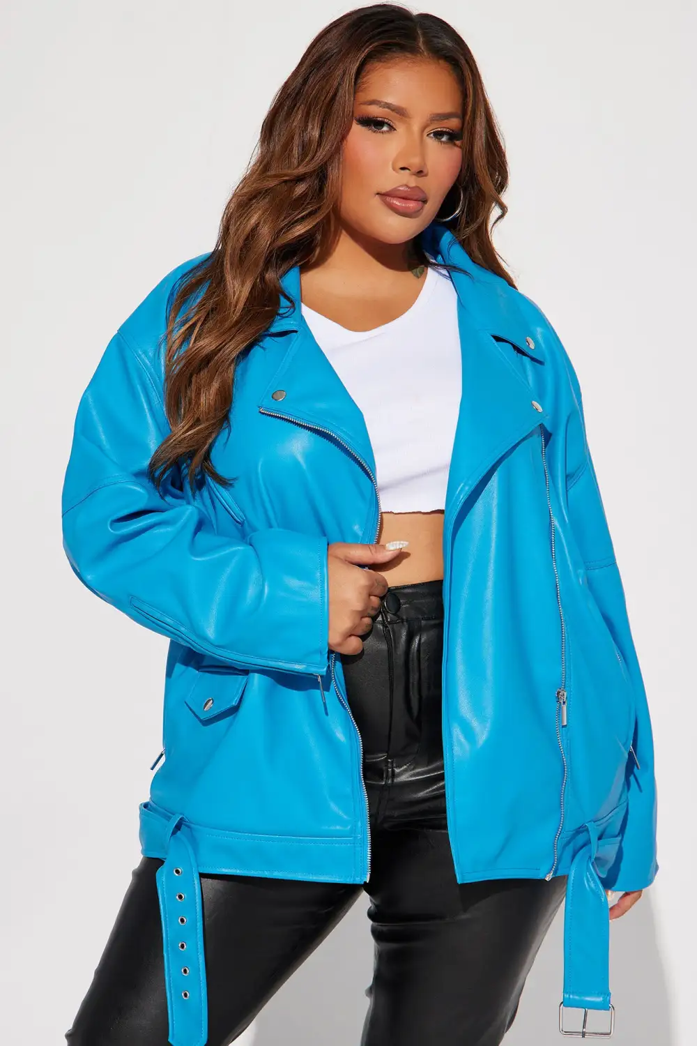 Big Rider Over Sized Faux Leather Moto - Blue PULL&BEAR in