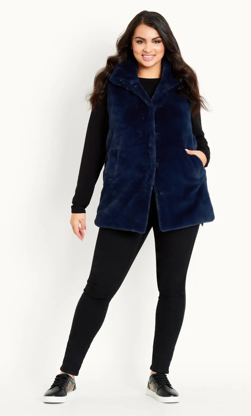 Evans Navy Blue Faux Fur Gilet