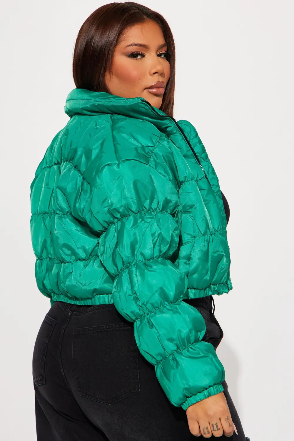 We're On The Go Cropped Puffer Jacket - Kelly Green